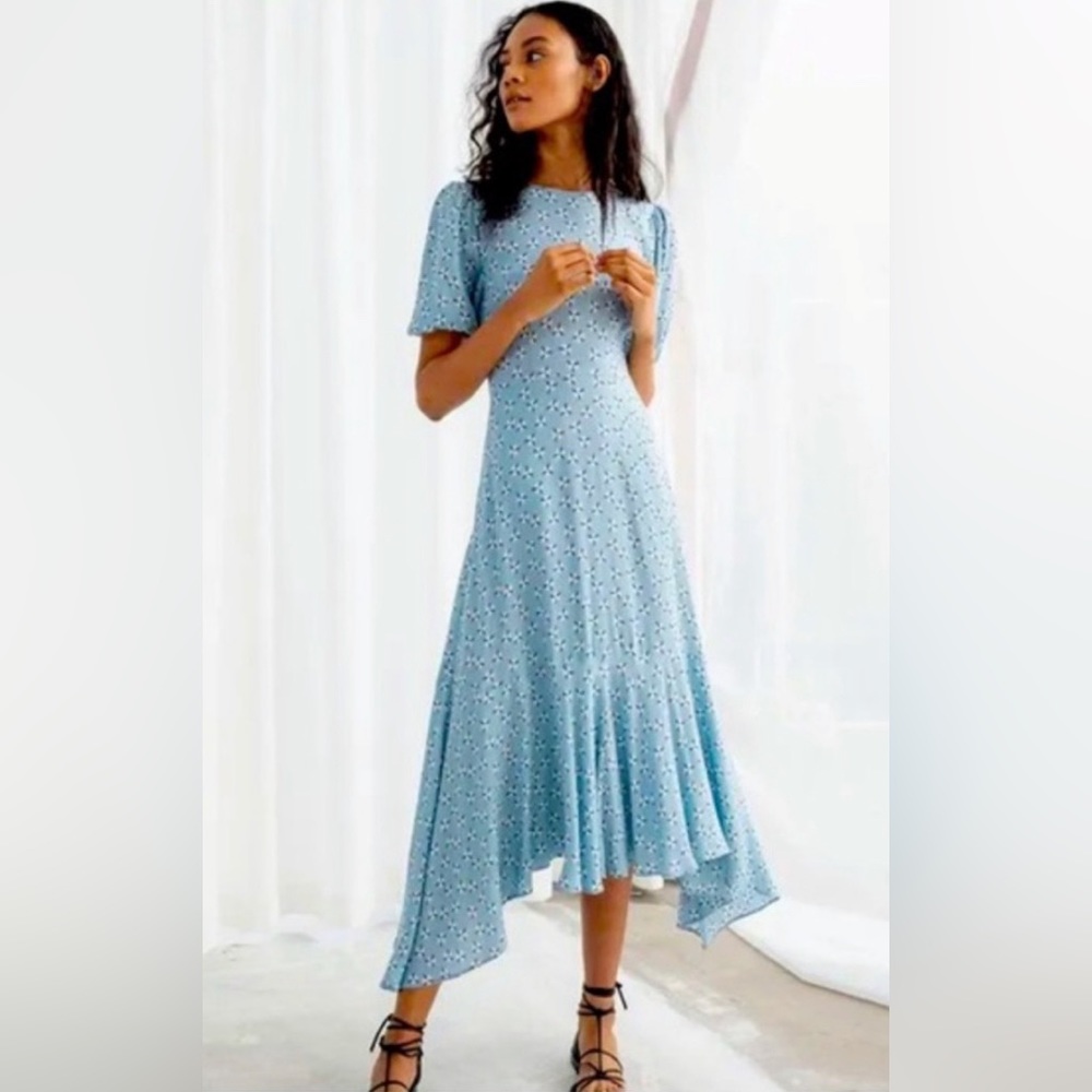 & Other Stories Blue Polka Dot Midi Dress